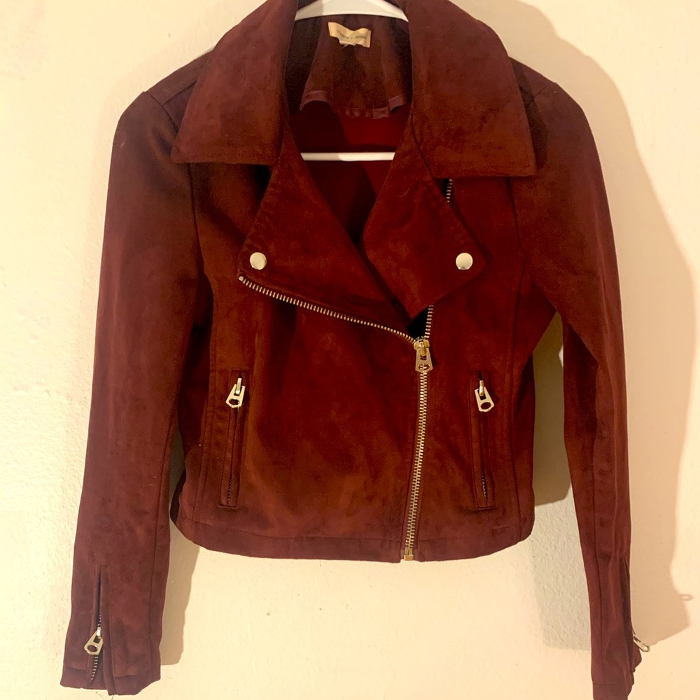 Silence and Noise Red Suede Moto Jacket